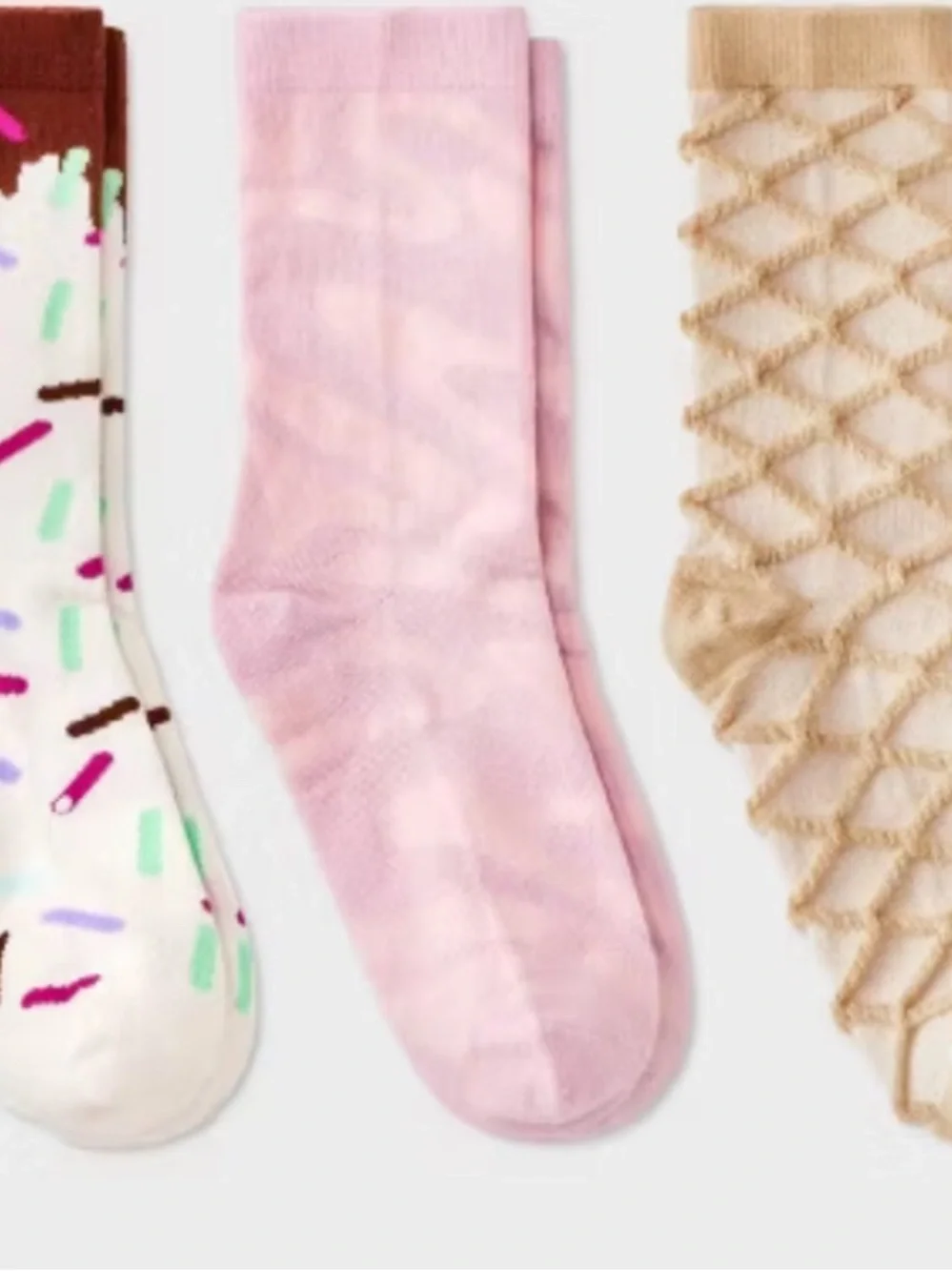 SOCKINGLY SWEET 3 PAIRS NOVELTY ICE  CREAM CONE CREW SOCK SET